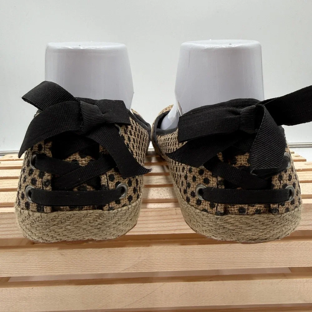UGG Ballet Flats Indah Polka Dot Burlap Espadrille Tan Black Womens Size 8